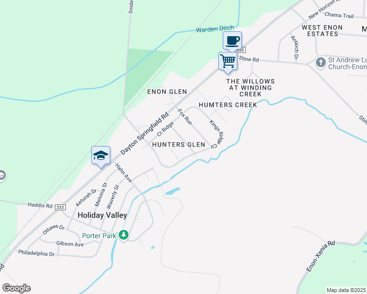 map of restaurants, bars, coffee shops, grocery stores, and more near 4787 Steeplechase Drive in Fairborn