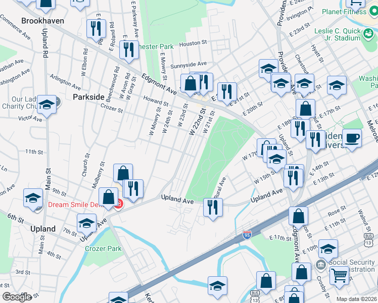 map of restaurants, bars, coffee shops, grocery stores, and more near 246 West 22nd Street in Chester