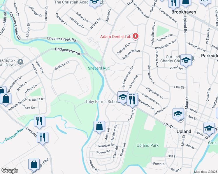 map of restaurants, bars, coffee shops, grocery stores, and more near 3718 John Drive in Brookhaven