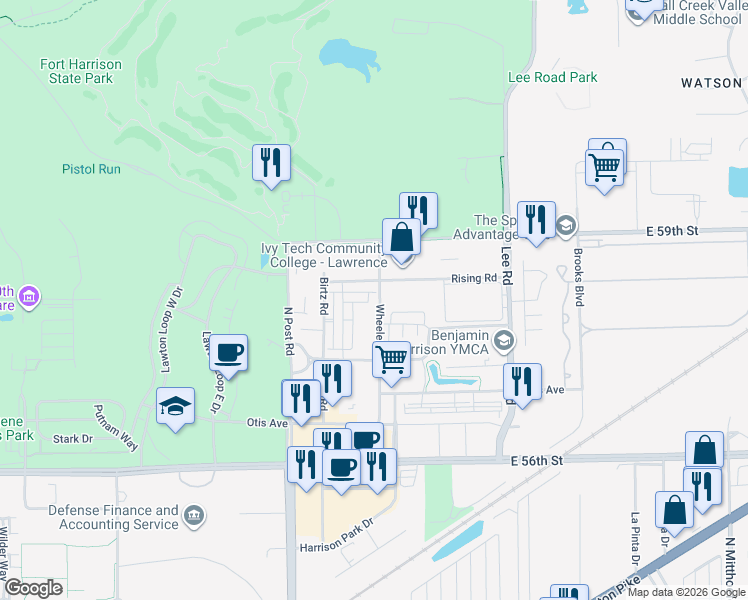 map of restaurants, bars, coffee shops, grocery stores, and more near 9148 Umbarger drive in Lawrence