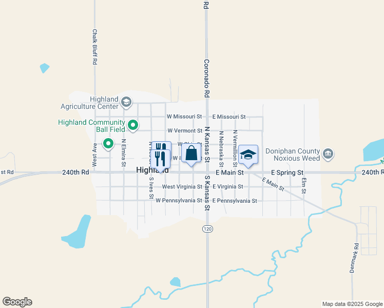 map of restaurants, bars, coffee shops, grocery stores, and more near 202 West Illinois Street in Highland