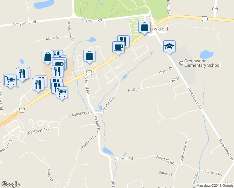 map of restaurants, bars, coffee shops, grocery stores, and more near 180 South Orchard Avenue in Kennett Square