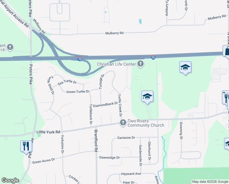 map of restaurants, bars, coffee shops, grocery stores, and more near 7601 Painted Turtle Drive in Dayton