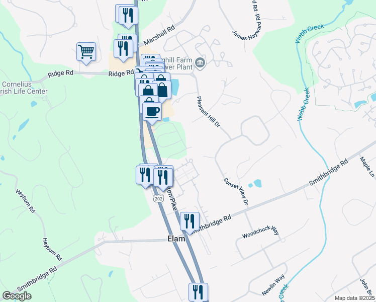 map of restaurants, bars, coffee shops, grocery stores, and more near 134 South Buck Tavern Way in Delaware County