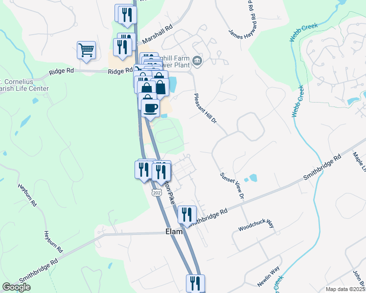 map of restaurants, bars, coffee shops, grocery stores, and more near 134 South Buck Tavern Way in Delaware County
