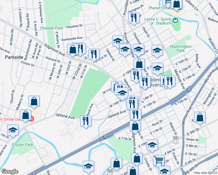 map of restaurants, bars, coffee shops, grocery stores, and more near 1725 Tilia Circle in Chester