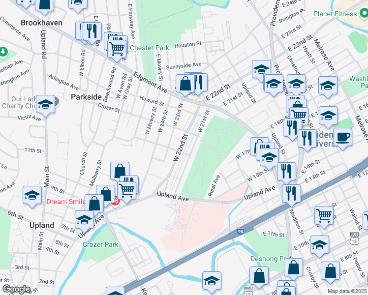 map of restaurants, bars, coffee shops, grocery stores, and more near 246 West 22nd Street in Chester