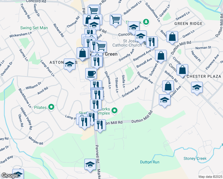 map of restaurants, bars, coffee shops, grocery stores, and more near 110 Shubrook Lane in Aston