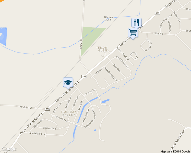 map of restaurants, bars, coffee shops, grocery stores, and more near 7909 Ct Ridge in Fairborn