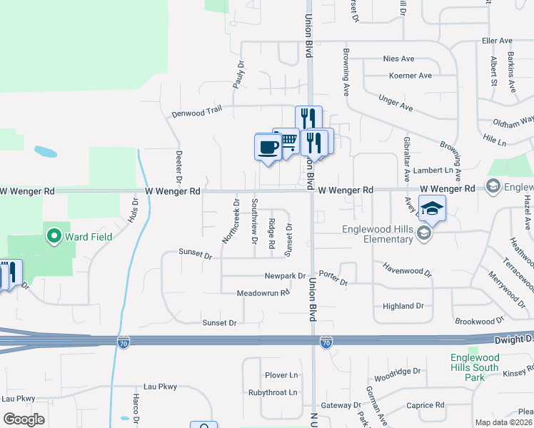 map of restaurants, bars, coffee shops, grocery stores, and more near 812 Sunset Drive in Englewood