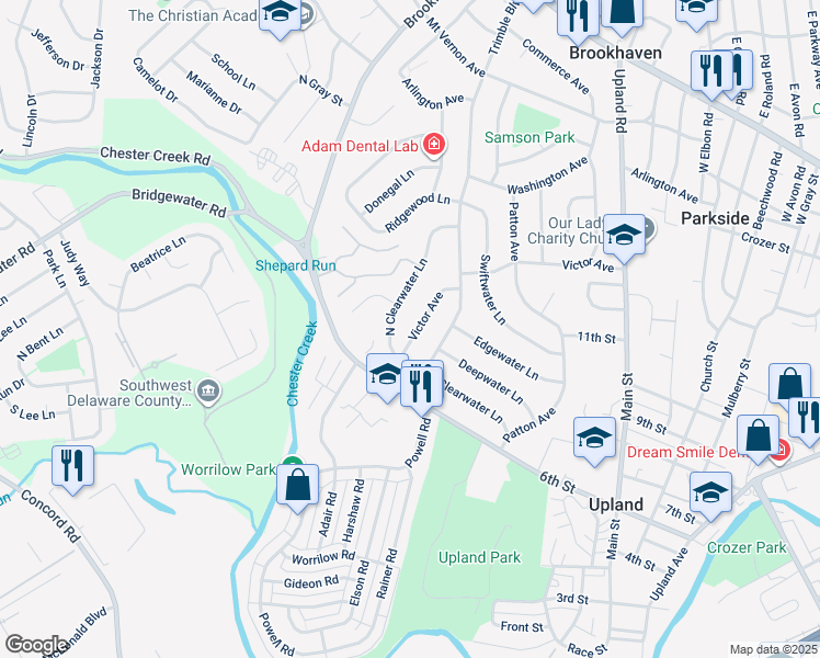 map of restaurants, bars, coffee shops, grocery stores, and more near 3619 Victor Avenue in Brookhaven