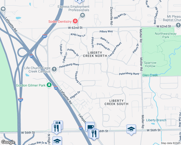 map of restaurants, bars, coffee shops, grocery stores, and more near 5917 Portillo Place in Indianapolis
