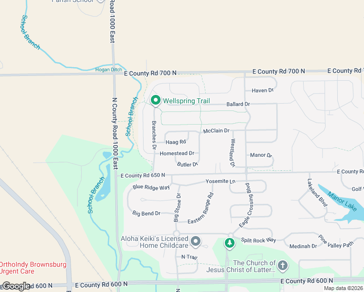 map of restaurants, bars, coffee shops, grocery stores, and more near 10309 Haag Road in Brownsburg