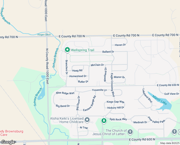 map of restaurants, bars, coffee shops, grocery stores, and more near 6621 Wellspring Drive in Brownsburg