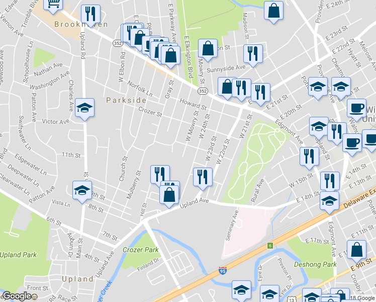 map of restaurants, bars, coffee shops, grocery stores, and more near 311 West Mowry Street in Chester