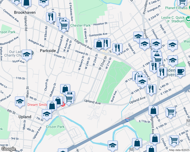map of restaurants, bars, coffee shops, grocery stores, and more near 246 West 22nd Street in Chester