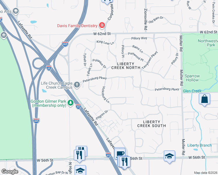 map of restaurants, bars, coffee shops, grocery stores, and more near 5920 Bowie Lane in Indianapolis