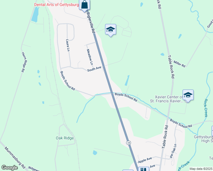 map of restaurants, bars, coffee shops, grocery stores, and more near 1326 Biglerville Road in Gettysburg