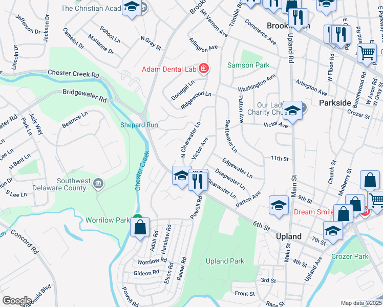 map of restaurants, bars, coffee shops, grocery stores, and more near 3619 Victor Avenue in Brookhaven