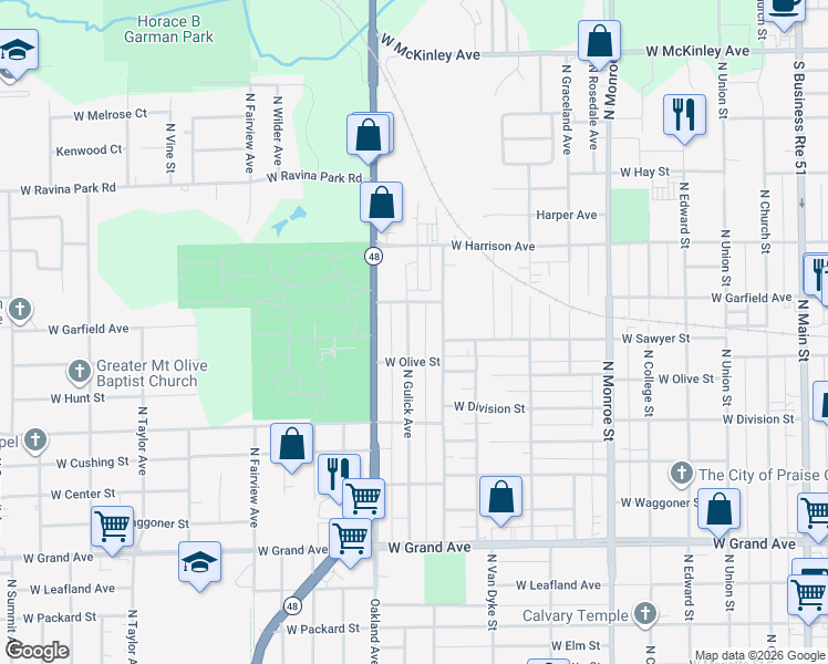 map of restaurants, bars, coffee shops, grocery stores, and more near 1904 North Gulick Avenue in Decatur