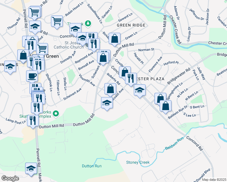 map of restaurants, bars, coffee shops, grocery stores, and more near 102 Patterson Road in Aston
