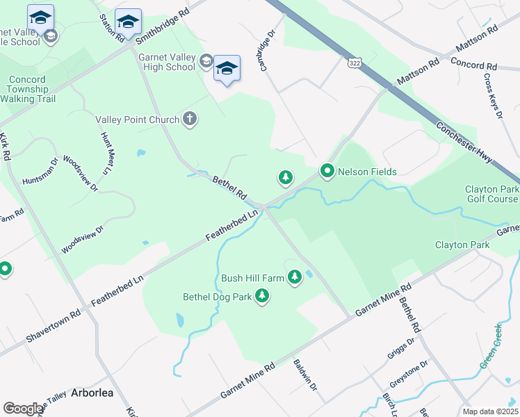 map of restaurants, bars, coffee shops, grocery stores, and more near 681 Featherbed Lane in Garnet Valley
