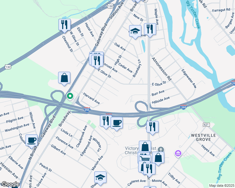 map of restaurants, bars, coffee shops, grocery stores, and more near 161 Walnut Street in Westville