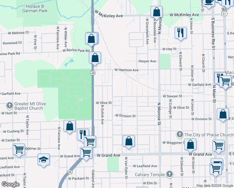 map of restaurants, bars, coffee shops, grocery stores, and more near 940 West Sawyer Street in Decatur