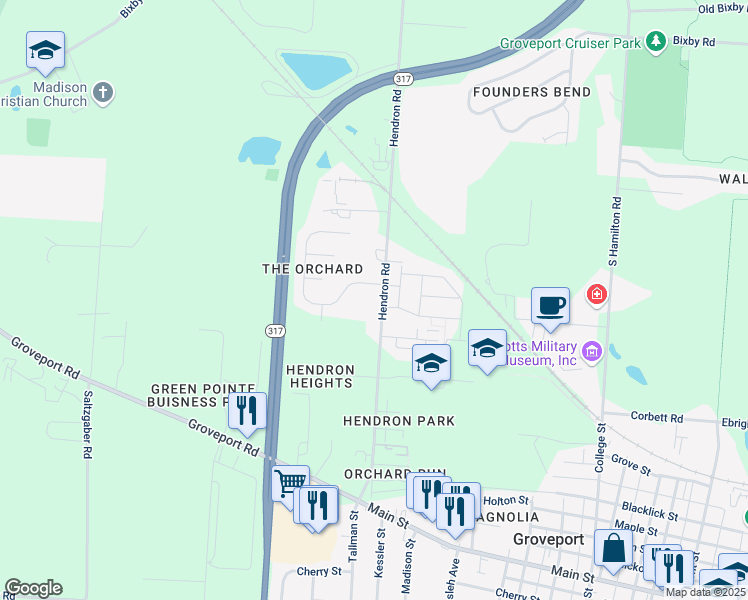 map of restaurants, bars, coffee shops, grocery stores, and more near 5085 Hendron Road in Groveport