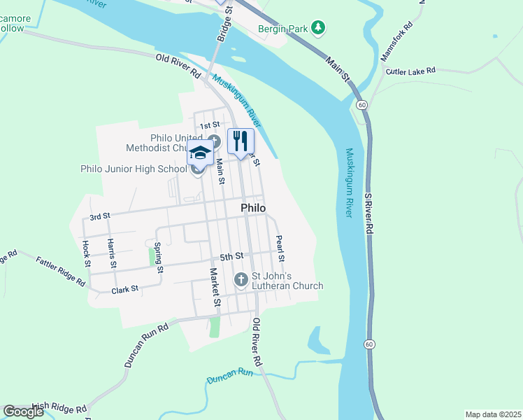 map of restaurants, bars, coffee shops, grocery stores, and more near 369 Water Street in Philo