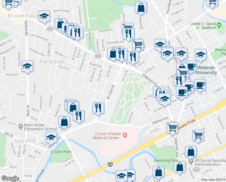 map of restaurants, bars, coffee shops, grocery stores, and more near 246 West 22nd Street in Chester