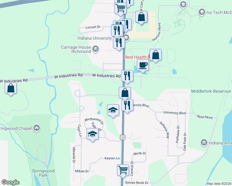 map of restaurants, bars, coffee shops, grocery stores, and more near 2108 Chester Boulevard in Richmond