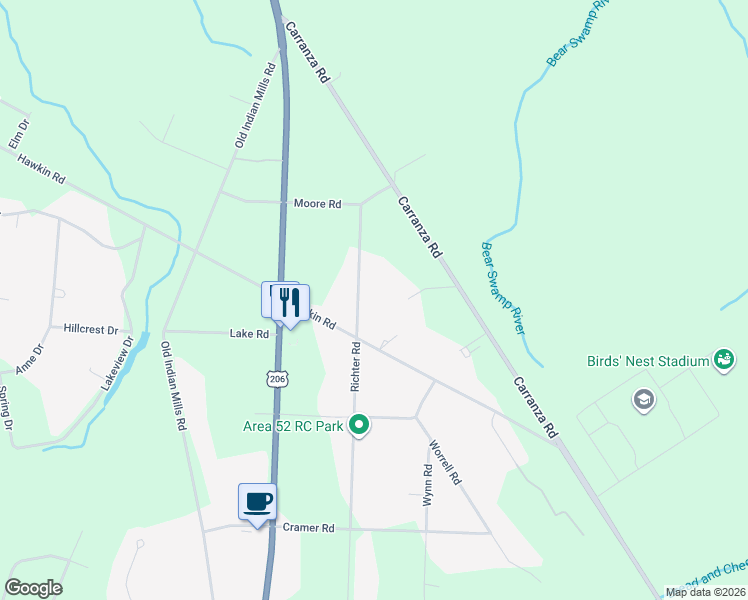 map of restaurants, bars, coffee shops, grocery stores, and more near 22 Richter Road in Tabernacle