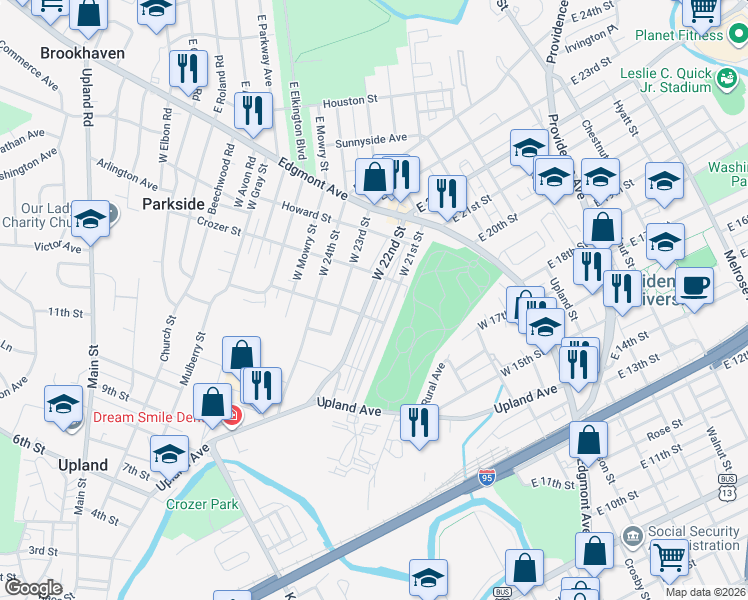 map of restaurants, bars, coffee shops, grocery stores, and more near 246 West 22nd Street in Chester