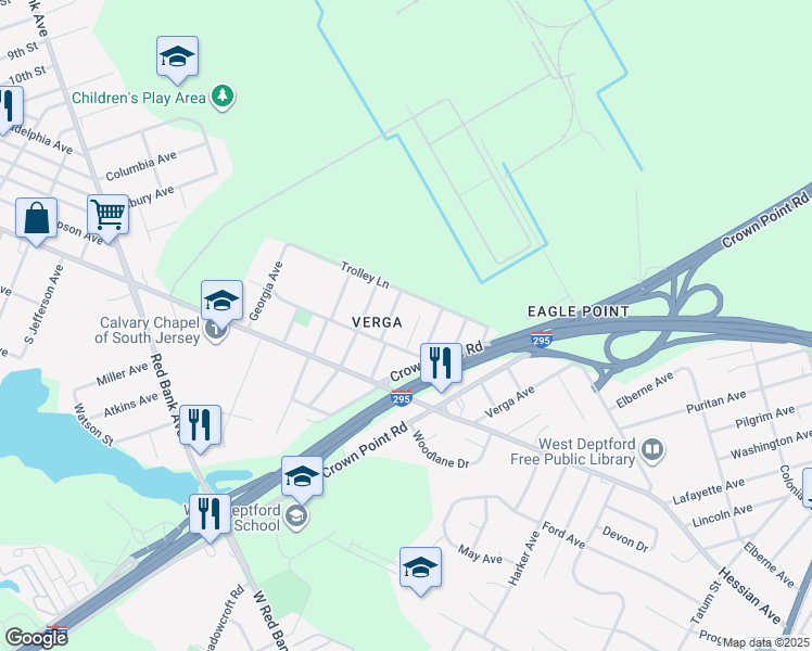 map of restaurants, bars, coffee shops, grocery stores, and more near 1366 Park Place in Westville