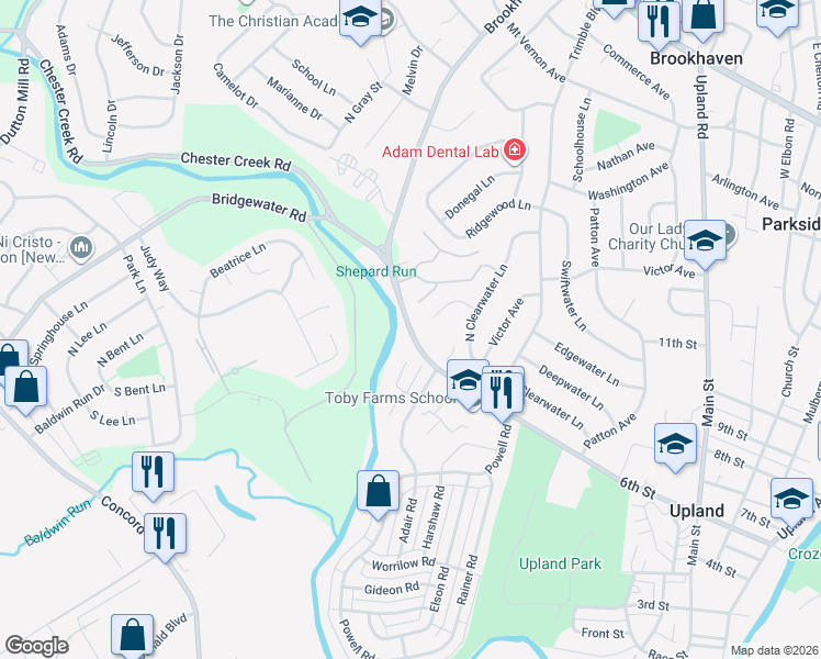 map of restaurants, bars, coffee shops, grocery stores, and more near 3718 John Drive in Brookhaven