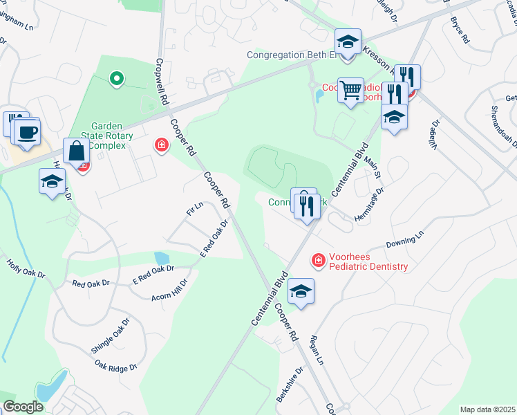 map of restaurants, bars, coffee shops, grocery stores, and more near 100 Sheppard Road in Voorhees Township