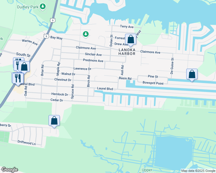 map of restaurants, bars, coffee shops, grocery stores, and more near 428 Laurel Boulevard in Lacey Township