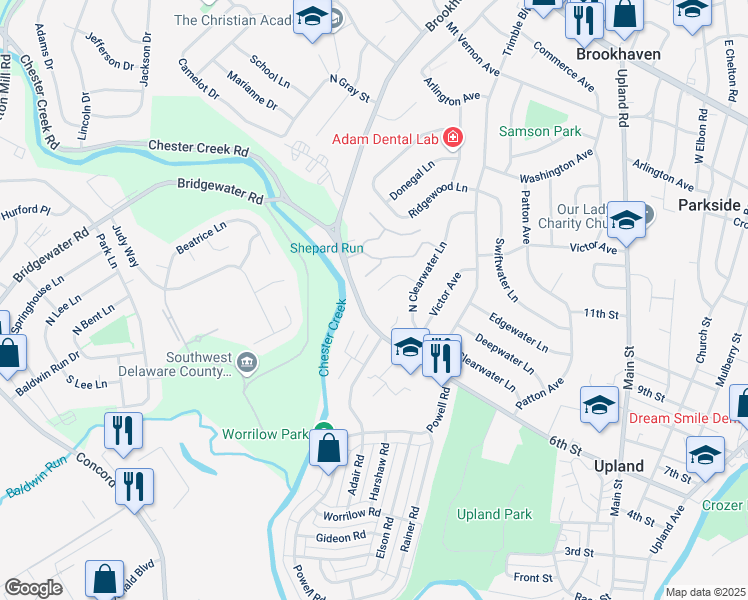 map of restaurants, bars, coffee shops, grocery stores, and more near 3718 John Drive in Brookhaven