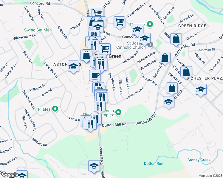map of restaurants, bars, coffee shops, grocery stores, and more near 110 Shubrook Lane in Aston