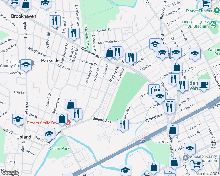 map of restaurants, bars, coffee shops, grocery stores, and more near 246 West 22nd Street in Chester