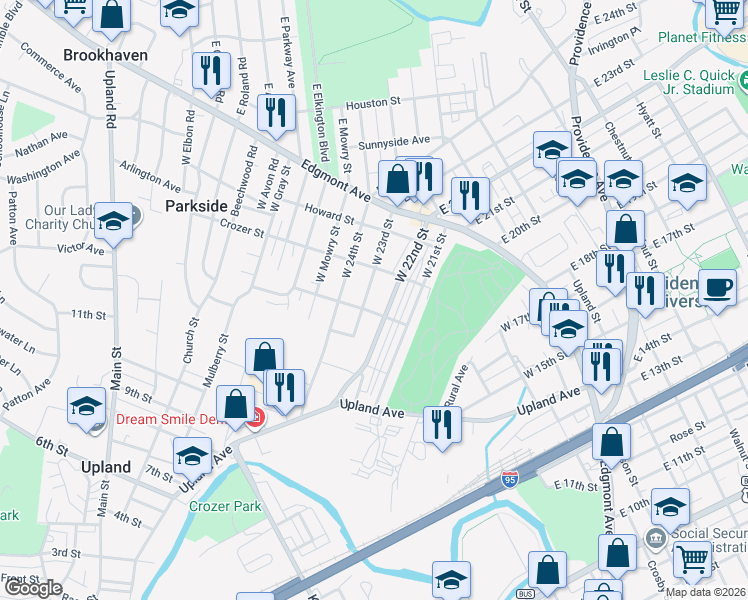 map of restaurants, bars, coffee shops, grocery stores, and more near 246 West 22nd Street in Chester