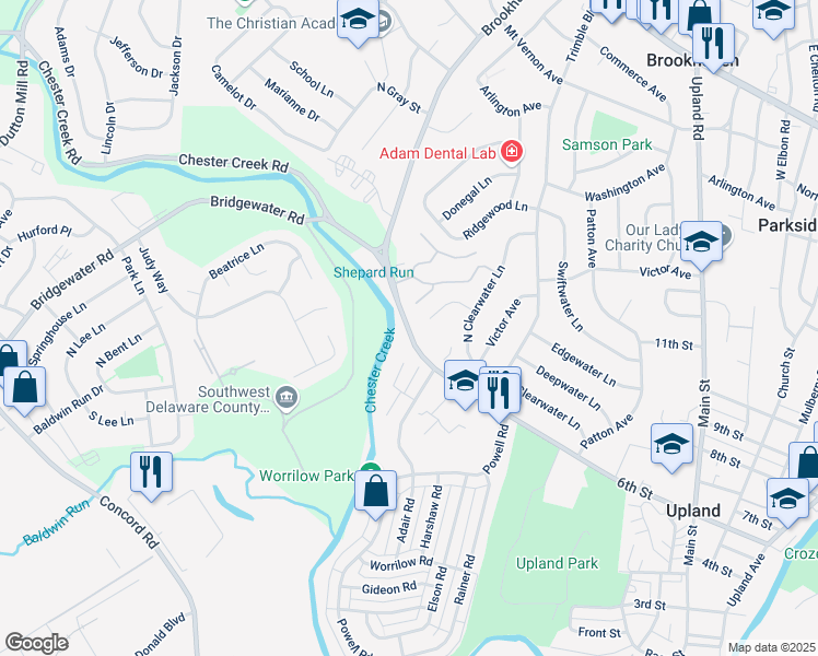map of restaurants, bars, coffee shops, grocery stores, and more near 3718 John Drive in Brookhaven