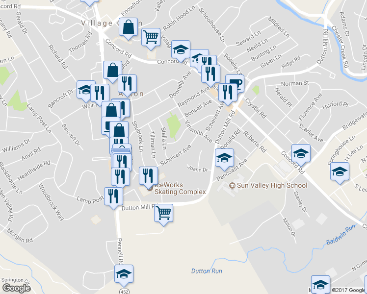 map of restaurants, bars, coffee shops, grocery stores, and more near 217 Scheivert Avenue in Aston