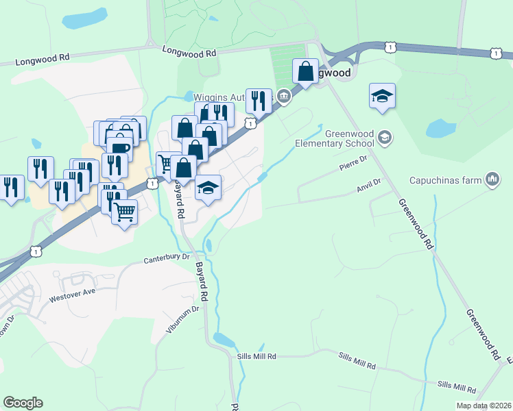 map of restaurants, bars, coffee shops, grocery stores, and more near 401 Anvil Drive in Kennett Square