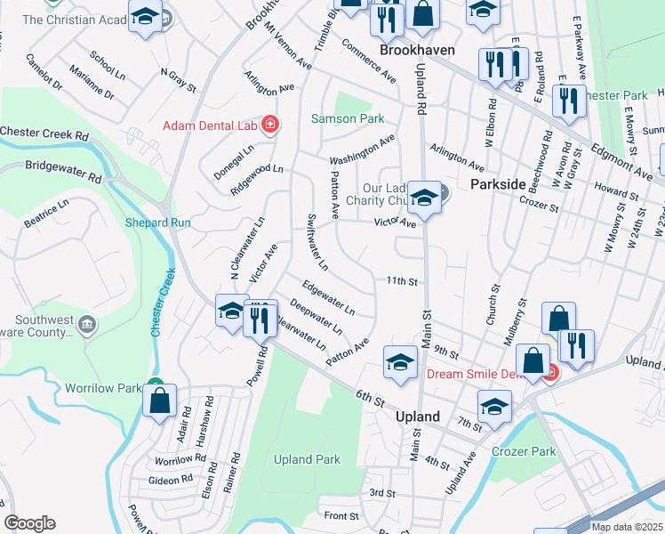 map of restaurants, bars, coffee shops, grocery stores, and more near 3557 Swiftwater Lane in Brookhaven