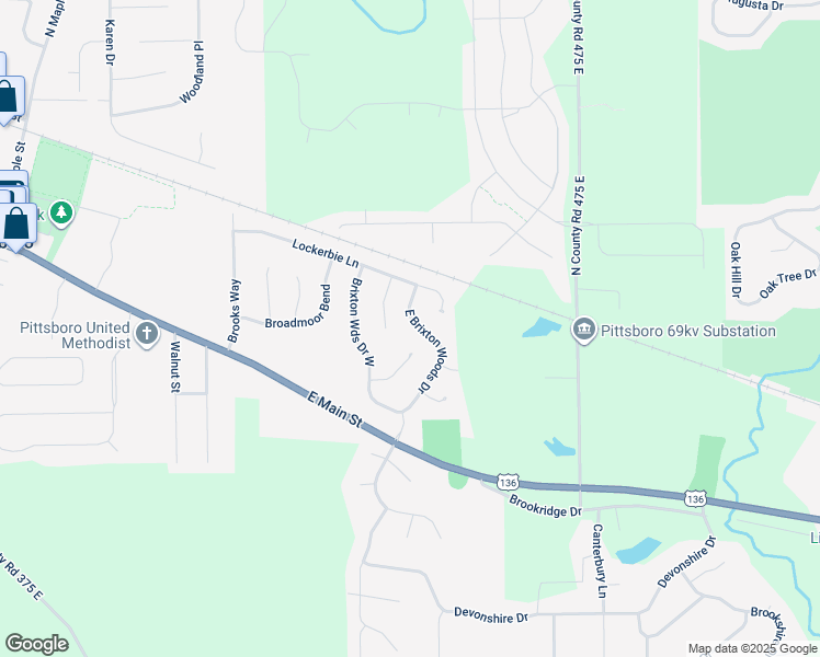 map of restaurants, bars, coffee shops, grocery stores, and more near 282 East Brixton Woods Drive in Pittsboro