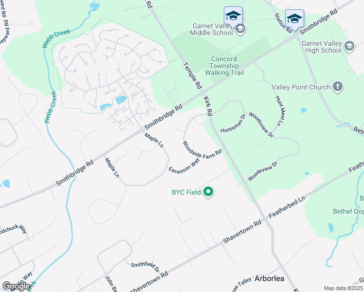 map of restaurants, bars, coffee shops, grocery stores, and more near 17 Woodside Farm Road in Garnet Valley
