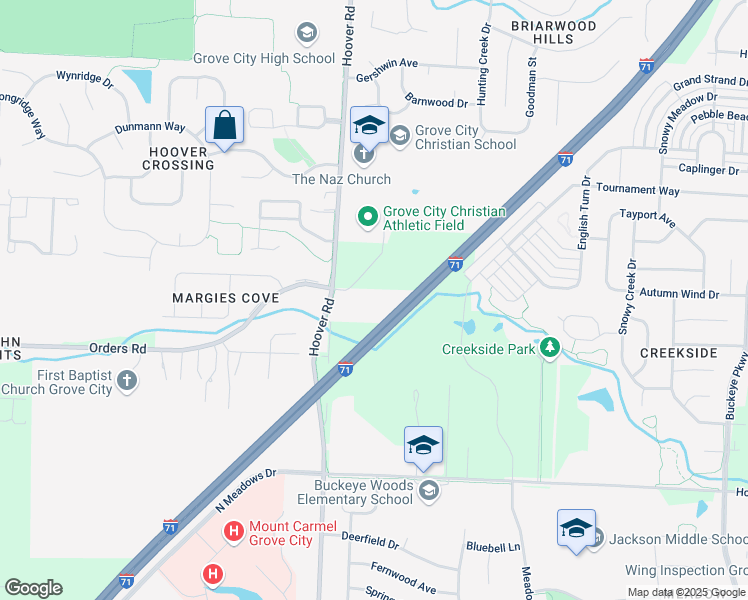 map of restaurants, bars, coffee shops, grocery stores, and more near 4990 Hoover Road in Grove City