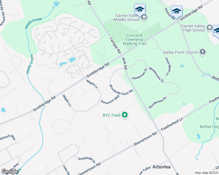 map of restaurants, bars, coffee shops, grocery stores, and more near 17 Woodside Farm Road in Garnet Valley